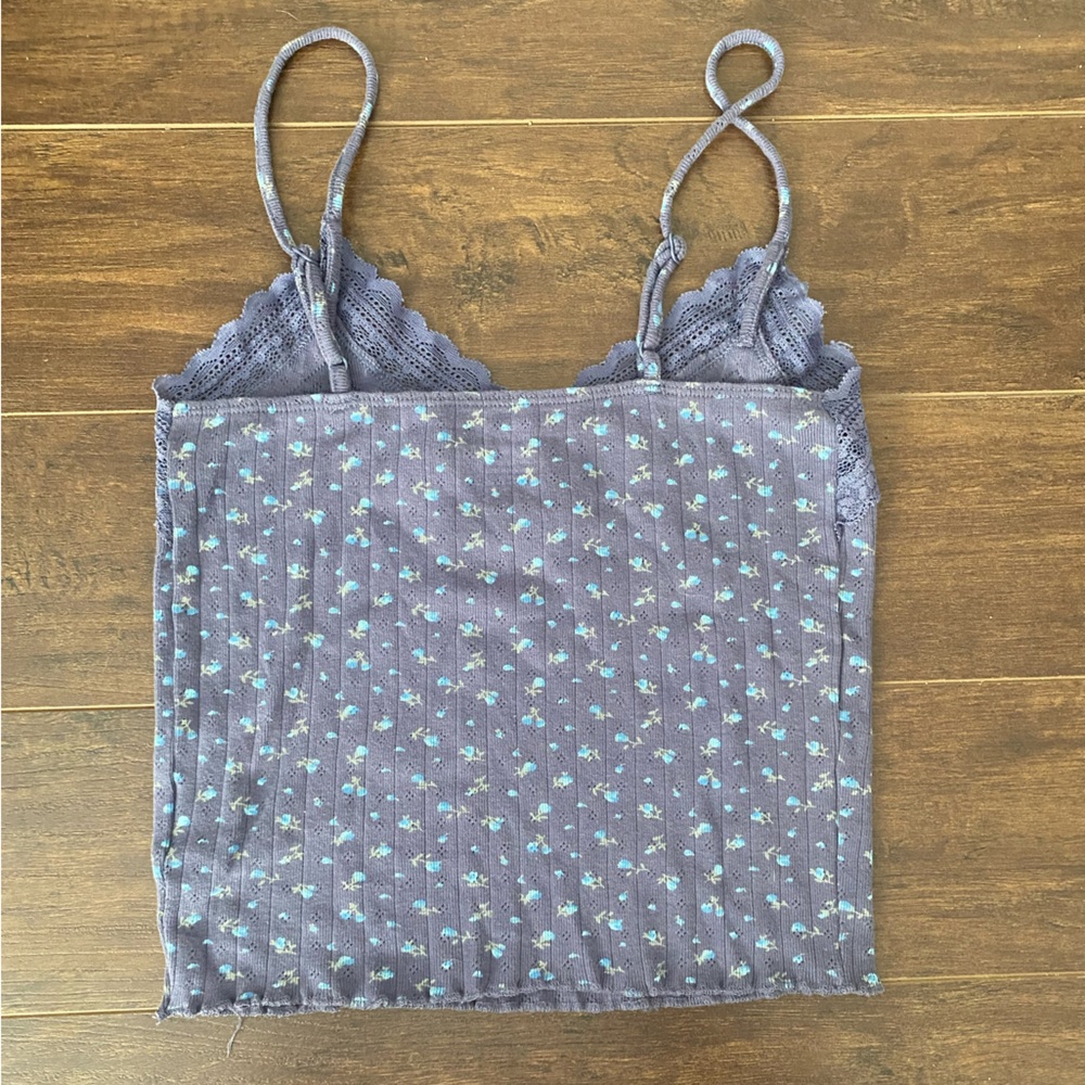 American Eagle Blue Floral Lace Trim Cami Top Size XS - Picture 3 of 12